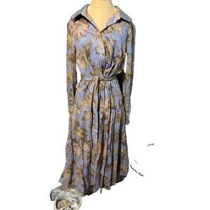 Kobi Halperin Evans Dress Sky Multi Boho Cottage Cor Cotton Belt NWT Size Medium